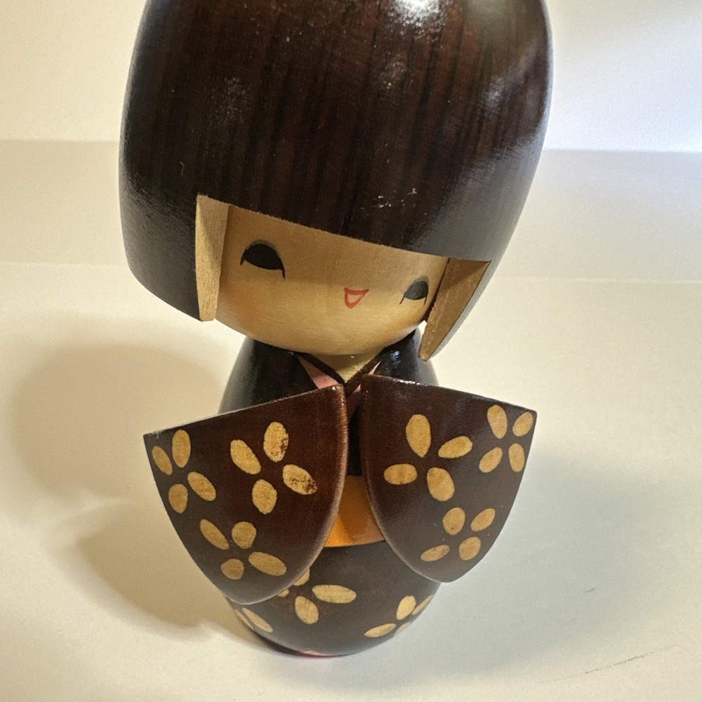 Vintage Japanese Sosaku Kokeshi Wood‎ Doll Signed Artist Hand Painted Red Bow - Picture 5 of 5